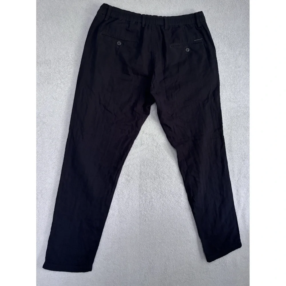 Rare Rabbit Pastor Black Drawstring Linen Blend Pants Men 34 Tapered Casual 0807